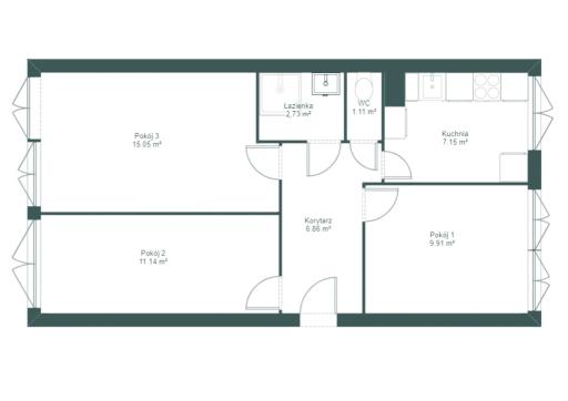 Mieszkanie 3 pokoje 55.51 m² Wrocław-Psie Pole - Różanka